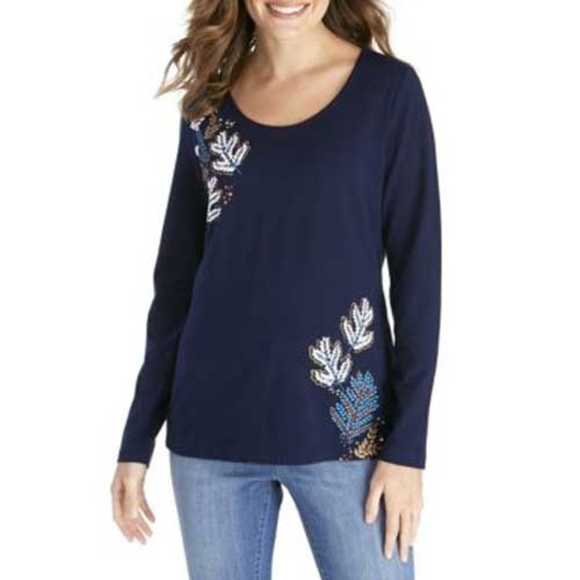 Kim Rogers Tops - Fall Leaves Long Sleeve TShirt Textured Paint NWT